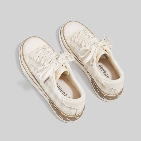 Betoo 帆布鞋女2022新款春秋爆款厚底百搭小香风小白板鞋ins潮鞋商品大图