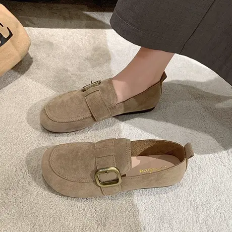 【绒面皮】复古勃肯鞋女2023秋季新款丑萌温柔单鞋懒人软底豆豆鞋商品大图