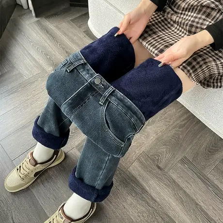 复古蓝灰色直筒牛仔裤女设计感2023年秋冬季新款网红百搭烟管裤子商品大图