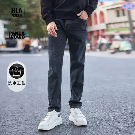 HLA/海澜之家panda wowo熊猫牛仔裤23秋新款五袋款宽松窄脚裤子男商品大图
