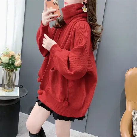 圣诞新年红色毛衣女2023秋冬新款宽松慵懒风高级感加厚针织衫上衣商品大图