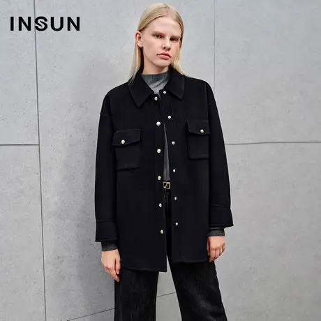 INSUN恩裳线上专选冬季高支羊毛衬衣式羊毛大衣图片