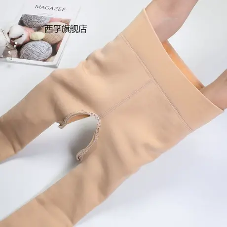 冬季加绒加厚开裆打底袜裤子女保暖薄绒免脱一体连裤袜镂空踩脚裤商品大图