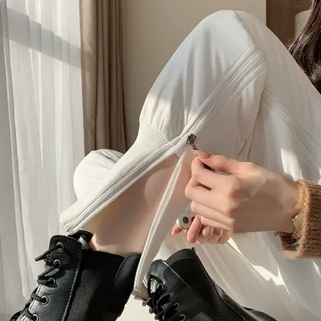 羽绒裤女外穿时尚运动裤冬季欧洲站高腰宽松显瘦休闲条纹束脚棉裤商品大图