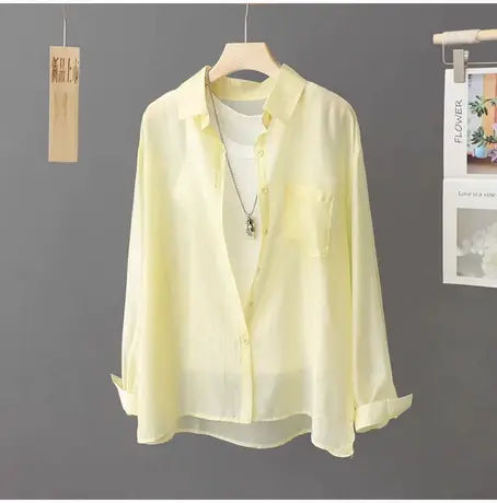 轻薄半透防晒衫女衬衫外套夏季宽松设计感小众叠穿衬衣开衫防晒衣商品大图