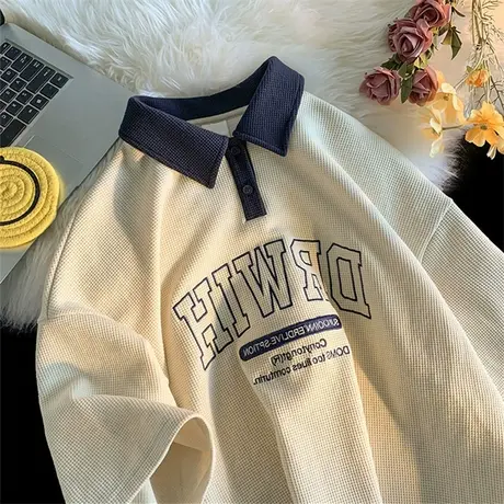 日系polo衫正肩短袖t恤女夏季宽松半袖ins设计感小众美式复古上衣商品大图