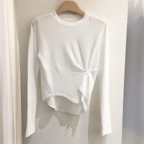 韩国东大门长袖t恤女2020新款纯色百搭个性不规则修身打底衫上衣商品大图