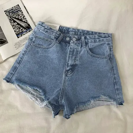破洞牛仔短裤女高腰夏季2023薄款韩版宽松阔腿A字裤子潮图片