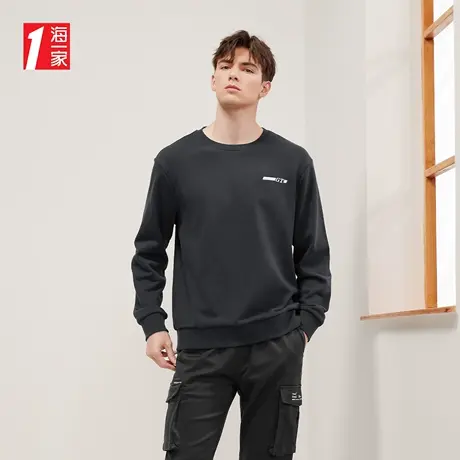 海一家后背时尚字母印花上衣2023秋季新款基础休闲圆领男士卫衣商品大图