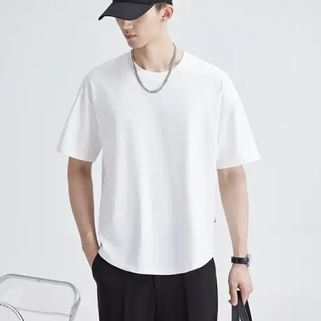 弧形下摆2023夏季新款极简纯色短袖t恤男士休闲体恤男半袖衣服潮图片