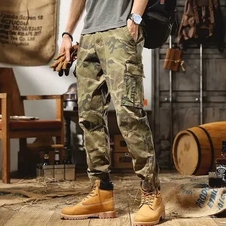 阿美咔叽美式复古户外男士迷彩裤高档ins潮牌工装裤多口袋束脚裤商品大图