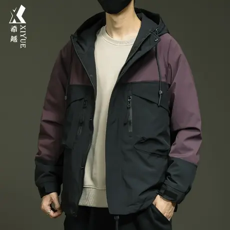 希越机能风夹克式棉衣男秋冬季户外宽松大码加棉连帽冲锋衣外套潮商品大图