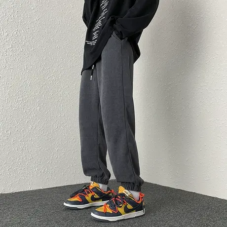 灯芯绒休闲裤子男士春秋季新款潮牌宽松束脚卫裤秋冬黑色运动长裤商品大图