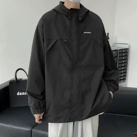 高街美式工装夹克防水防风冲锋衣男春秋宽松ins潮流连帽开衫外套商品大图