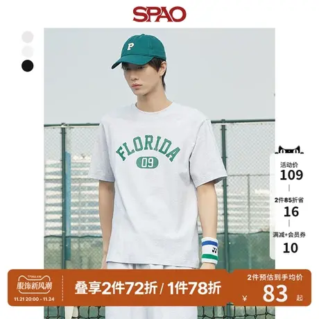 SPAO男士T恤春季新款圆领字母印花宽松休闲T恤衫SPRPD24H05商品大图