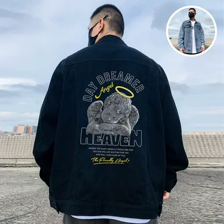 2024新款加肥大码男装牛仔夹克复古胖子宽松休闲矮个外套男春秋图片