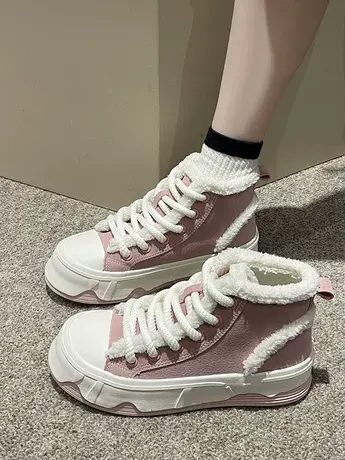 冬季高帮加绒二棉鞋女鞋2023年新款保暖棉鞋棉靴帆布板鞋冬鞋子商品大图