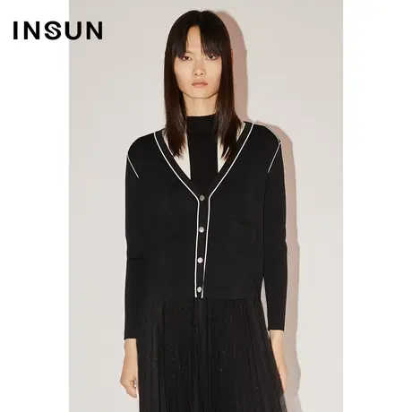 COVER秋季V领开衫撞色边显瘦针织衫商品大图