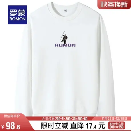 罗蒙男士圆领卫衣2024春季宽松百搭潮流印花长袖T恤衫中青年上衣图片