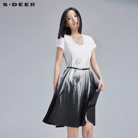 【新品】sdeer圣迪奥女夏抽象流动感印花束腰连衣裙S16281267图片