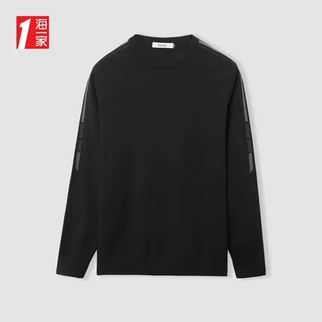 海一家撞色镶拼长袖毛衣2024春季新款简约时尚男士针织衫商品大图