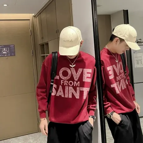 春秋季个性卫衣潮牌美式字母印花宽松外套上衣痞帅休闲打底T恤衫商品大图