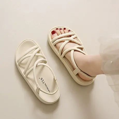 罗马配裙子凉鞋女2024年夏季新款休闲百搭厚底网红孕妇沙滩鞋超火商品大图