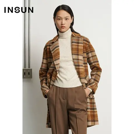 INSUN恩裳冬季格子轻毛呢外套图片