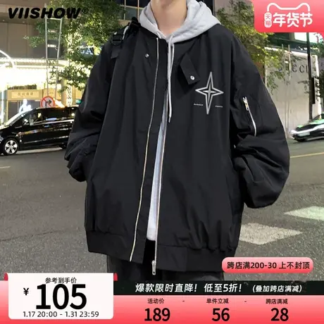 VIISHOW棒球服外套男士春秋款vintage飞行员夹克潮牌高级感上衣商品大图