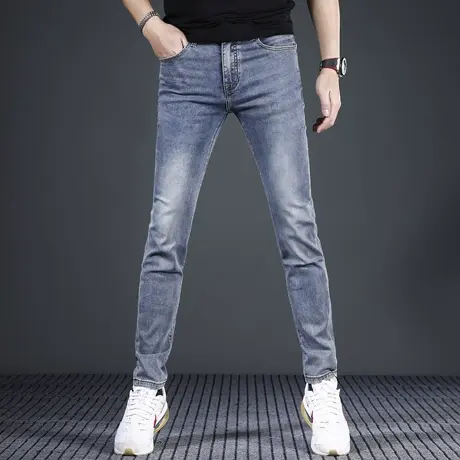 香港高端蓝色牛仔裤男款修身小脚春夏季薄款2024新款弹力男士裤子图片