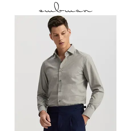 十米布灰色时尚衬衫男士商务温莎领修身易打理春季纯色一字领衬衣商品大图