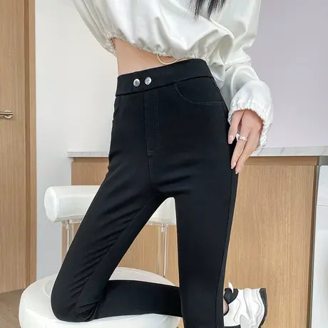 黑色打底裤女外穿春季2024新款高腰显瘦百搭弹力铅笔小黑裤小脚裤图片