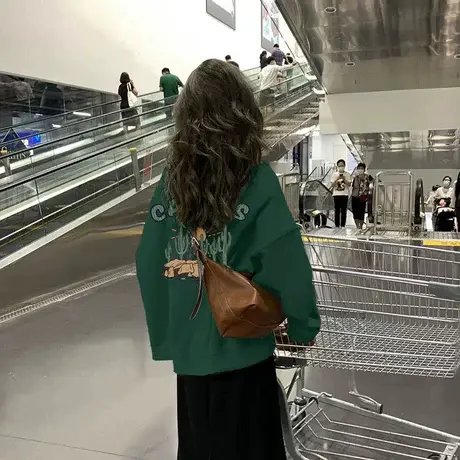 oversize圆领卫衣女秋冬加绒加厚美式复古小众设计长袖上衣外套商品大图