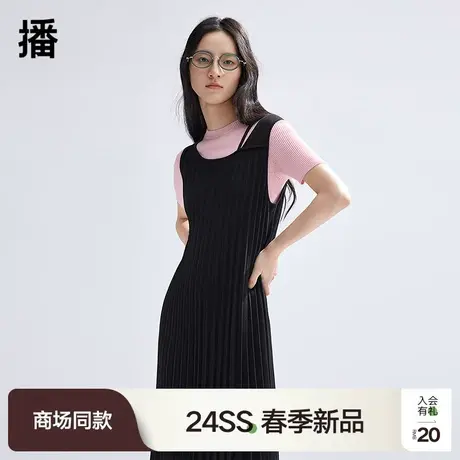 【商场同款】播黑色连衣裙女2024新款温柔叠穿针织裙BDR1LD0436图片