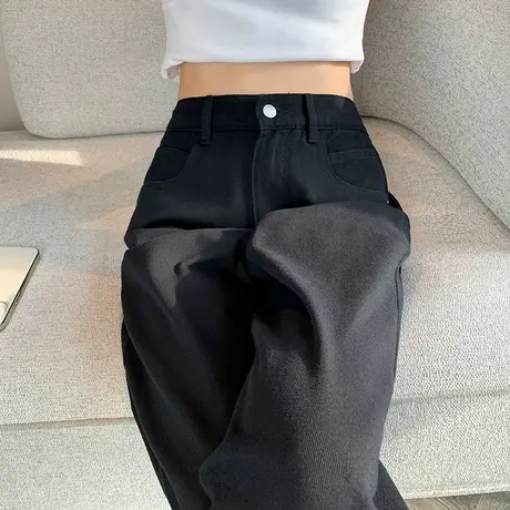 松紧腰牛仔裤女2024年春秋新款高腰宽松黑色老爹裤显瘦萝卜哈伦裤图片