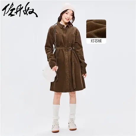 佐丹奴裙子女装纯棉灯芯绒配腰带衬衫连衣裙 05462679图片