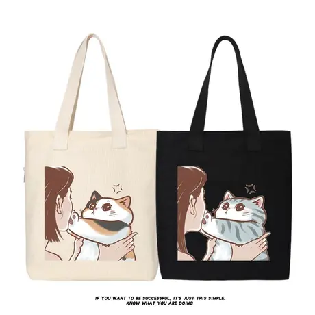 秀洛卡通动漫三花银渐层白色猫咪帆布包单肩包帆布包购物袋托特包图片