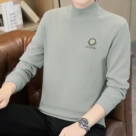 2024新款春装半高领男装卫衣长袖打底衫宽松内搭春秋季ins男士t恤商品大图