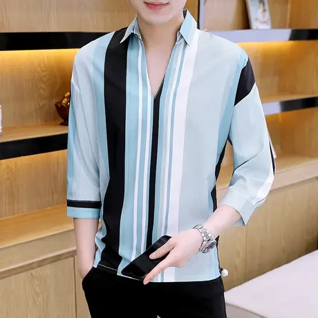 短袖夏季t恤男士潮牌2021新款冰感体恤衫宽松半袖夏装衬衫领衣服商品大图