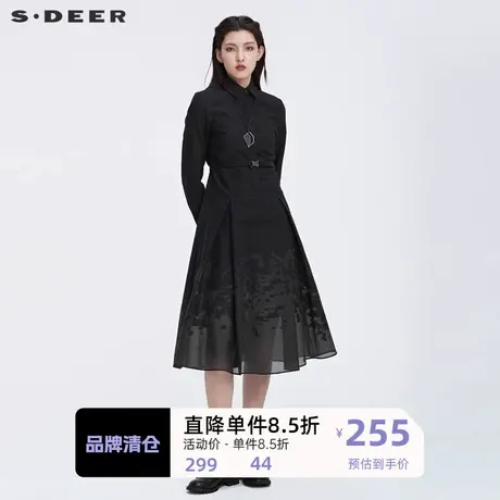 sdeer圣迪奥女装印花收腰网纱不规则衬衫连衣裙S22181222图片