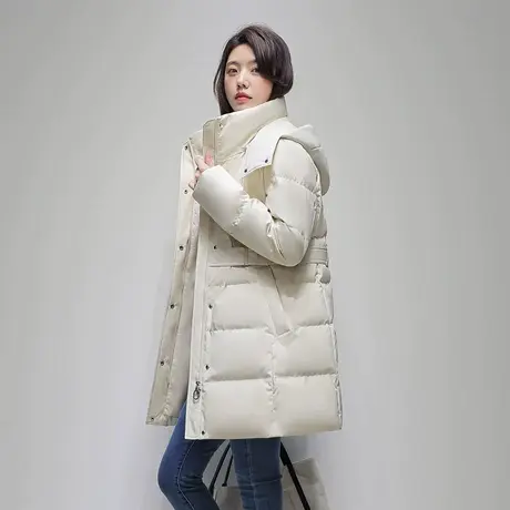 雪中飞羽绒服女2023新款冬季中长款立领连帽收腰显瘦时尚保暖外套图片