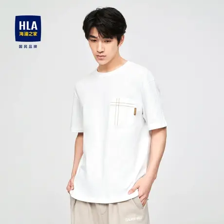 HLA/海澜之家纯棉质地短袖T恤舒适宽松圆领明线修饰织唛短t男图片