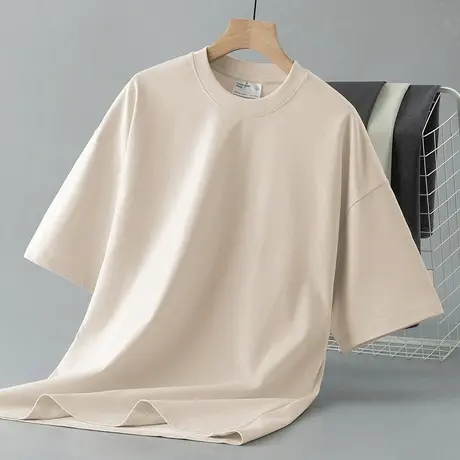 美式285g重磅t恤男短袖纯棉夏季宽松落肩五分袖厚实纯色全棉半袖商品大图