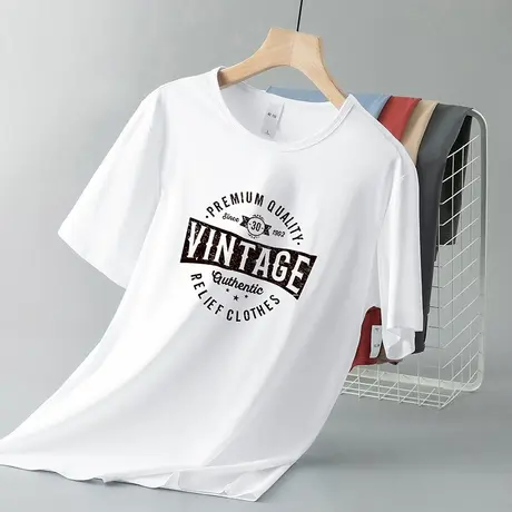 莫代尔白色短袖t恤男装潮流冰丝凉感半袖圆领上衣服夏季速干体恤商品大图