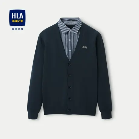 HLA/海澜之家假两件针织衫2023秋季包芯纱修身保暖撞色刺绣毛衣男图片