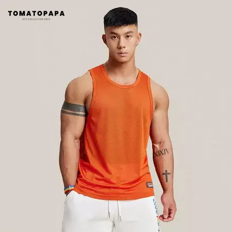 TOMATOPAPA原创设计背心男基础纯色简约透气网面马甲无袖上衣男生商品大图