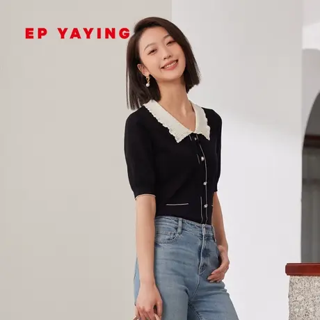 EP雅莹女装 抑菌三醋酸小香风娃娃领针织Polo衫 2023新款9149A商品大图