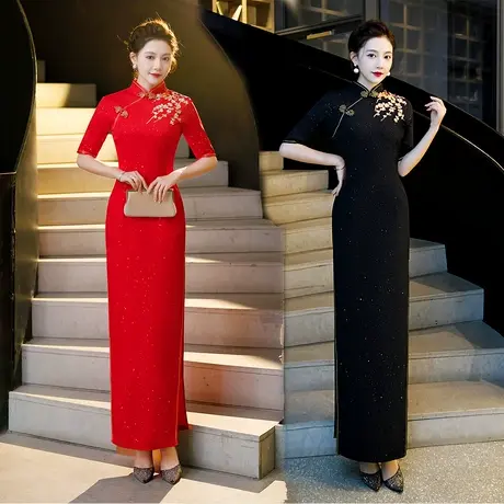 走秀旗袍2023新款改良秋冬演出服中国风礼仪迎宾颁奖服装回娘家女商品大图