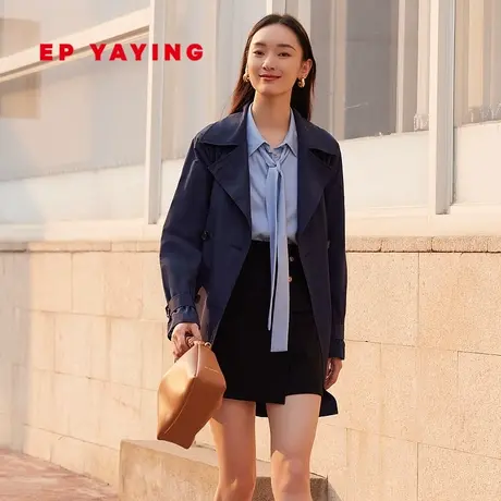 EP YAYING雅莹女装 复古翻领双排扣短款风衣 2023新款7202A图片