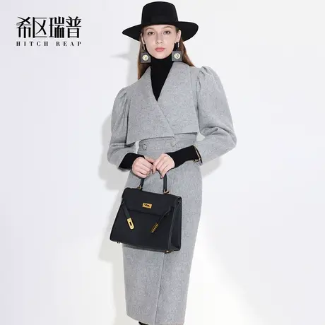 希区瑞普高端羊毛呢修身大衣2023新款秋冬时尚气质修身妈妈装外套图片